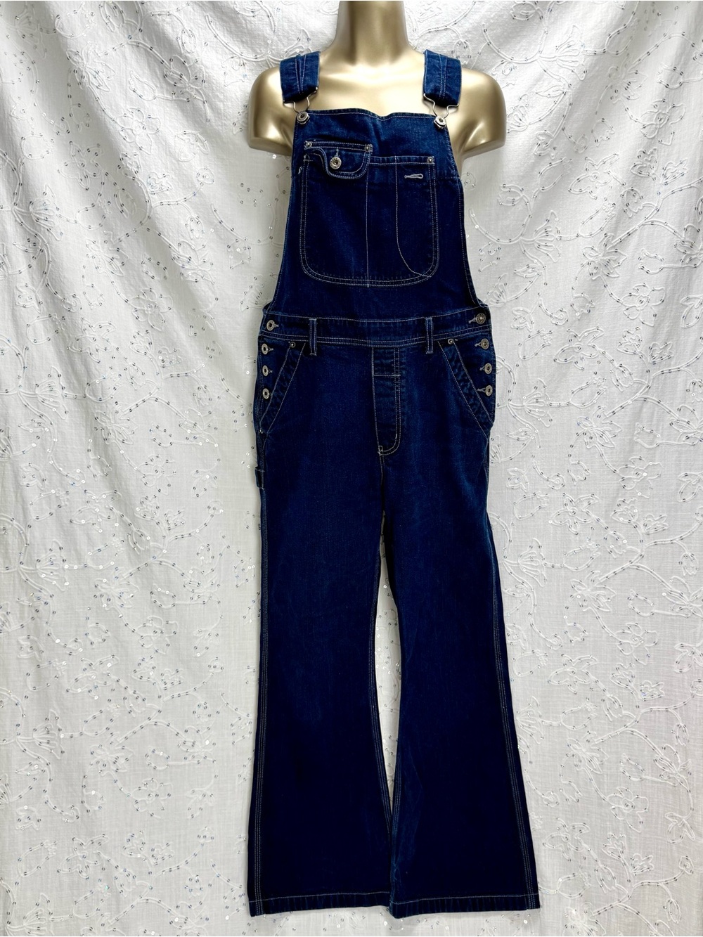 Y2K Silver Jeans Denim Overalls 11/31 Dark Wash Bootcut Carpenter 100% Cotton